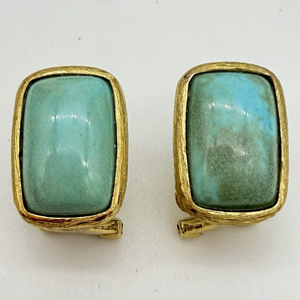 Vtg Michelle Albala 925 Sterling Silver Turquoise Earrings Brushed Gold Overlay